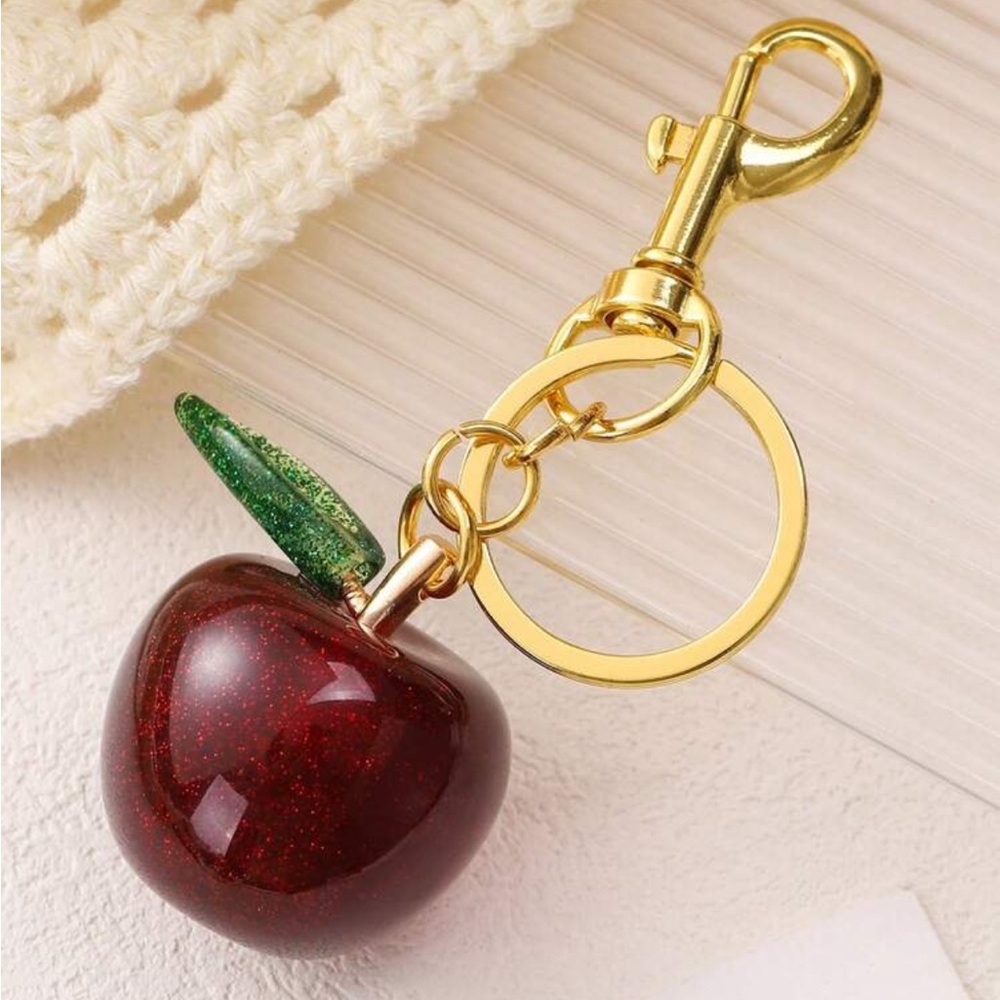 New Red Glitter Apple Keychain/Bag charm - Picture 2 of 5